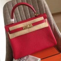 Hermes Red Clemence Kelly Retourne 32cm Handmade Bag HT00685