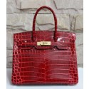 Hermes Red With Indigo Piping Goatskin Birkin 30cm Bag HT01355