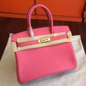 Hermes Rose Lipstick Clemence Birkin 25cm Handmade Bag HT01272