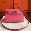 Hermes Rose Lipstick Epsom Kelly Mini II 20cm Handmade Bag HT00131