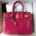 Hermes Rose Red Birkin 30cm Crocodile Niloticus Shiny Bag HT00018