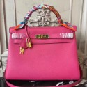 Hermes Rose Red Clemence Kelly 32cm Retourne Bag HT00276