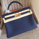 Hermes Sapphire Clemence Kelly Retourne 32cm Handmade Bag HT01165