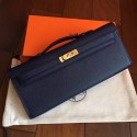 Hermes Sapphire Epsom Kelly Cut Clutch Handmade Bag HT01098