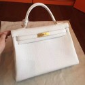 Hermes White Clemence Kelly Retourne 32cm Handmade Bag HT00614