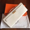 Hermes White Epsom Kelly Cut Clutch Handmade Bag HT01001