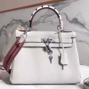 Hermes White Kelly 28cm Bag With Zigzag Handle HT01341