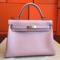 High Quality Fake Hermes Rose Dragee Swift Kelly Retourne 32cm Handmade Bag HT00498