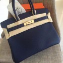 High Quality Hermes Sapphire Clemence Birkin 35cm Handmade Bag HT00075