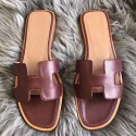 High Quality Knockoff Hermes Oran Sandals In Bordeaux Swift Leather HT00926