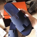 Hot Fake Hermes Izmir Sandals In Navy Blue Clemence Leather HT00618