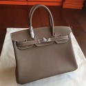 Imitation AAA Hermes Etoupe Clemence Birkin 25cm Handmade Bag HT00256