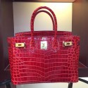 Imitation Hermes Birkin 30cm 35cm Bag In Red Crocodile Leather HT00405