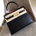 Imitation Hermes Black Swift Kelly Sellier 28cm Handmade Bag HT00913