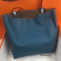 Imitation Hermes Double Sens 45cm Tote In Blue/Etoupe Leather HT00343