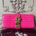 Imitation Hermes Medor Clutch Bag In Rose Red Crocodile Leather HT00006