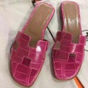 Imitation Hermes Rose Red Crocodile Oran Sandals HT00281