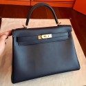 Knockoff Hermes Black Swift Kelly Retourne 32cm Handmade Bag HT00722