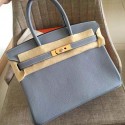 Luxury Hermes Blue Lin Clemence Birkin 35cm Handmade Bag HT01025