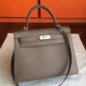 Luxury Hermes Etoupe Epsom Kelly 32cm Sellier Handmade Bag HT00985