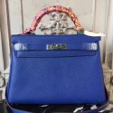 Replica Designer Hermes Blue Electric Clemence Kelly 32cm Retourne Bag HT00385