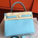 Replica Hermes Blue Atoll Epsom Kelly 32cm Sellier Handmade Bag HT00338