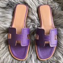 Replica Hermes Oran Perforated Sandals In Purple Epsom Leather HT00486