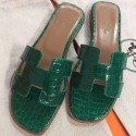 Replica Luxury Hermes Green Crocodile Oran Sandals HT00824