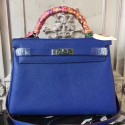 Top Hermes Blue Electric Clemence Kelly 28cm Bag HT00850