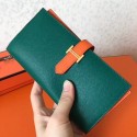 Top Imitation Hermes Bi-Color Epsom Bearn Wallet Malachite/Orange HT00906