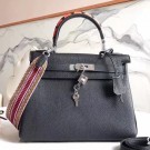 Copy 1:1 Hermes Black Kelly 28cm Bag With Zigzag Handle HT00945