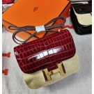 Customized Hermes Mini Constance 18cm Shiny Alligator Crocodile Original Leather Bag HT00529