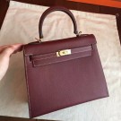 Fake Hermes Bordeaux Epsom Kelly 25cm Sellier Handmade Bag HT01262