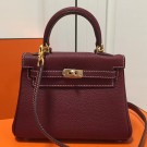 Fake Top Hermes Bordeaux Clemence Kelly 20cm GHW Bag HT00735