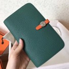 Hermes Bicolor Dogon Duo Wallet In Malachite/Orange Leather HT00403