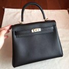 Hermes Black Swift Kelly 25cm Retourne Handmade Bag HT00223