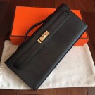 Hermes Black Swift Kelly Cut Clutch Handmade Bag HT01186