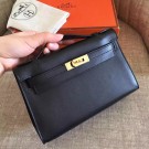 Hermes Black Swift Kelly Pochette Handmade Bag HT00919