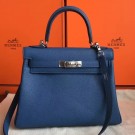 Hermes Blue Agate Clemence Kelly Retourne 28cm Handmade Bag HT01275