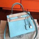 Hermes Blue Atoll Clemence Kelly 25cm Retourne Handmade Bag HT00514