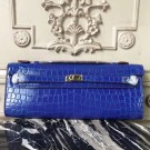 Hermes Blue Electric Crocodile Kelly Cut Clutch Bag HT00170