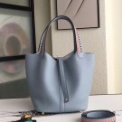 Hermes Blue Lin Picotin Lock 22cm Braided Handles Bag HT00543