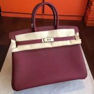 Hermes Bordeaux Clemence Birkin 35cm Handmade Bag HT01317