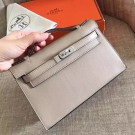 Hermes Grey Swift Kelly Pochette Handmade Bag HT00476