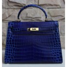 Hermes Kelly 32cm Bag In Blue Electric Crocodile Leather HT00918