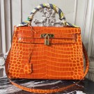 Hermes Kelly 32cm Bag In Orange Crocodile Leather HT00750