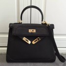 Hermes Kelly Ghillies 28cm In Black Swift Leather HT01312