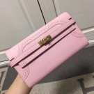 Hermes Kelly Ghillies Wallet In Pink Swift Leather HT00261