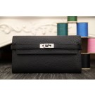 Hermes Kelly Longue Wallet In Black Clemence Leather HT00465