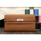 Hermes Kelly Longue Wallet In Brown Clemence Leather HT00008